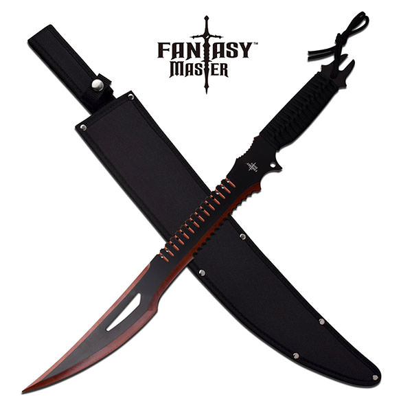 25" Black Red Serrated Fantasy Blade Machete With Sheath - Tophatter's Army Products & Self Defense Collectible Weapons - Tophatter Daily Deals